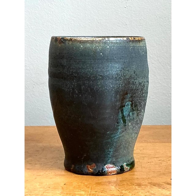 Vintage Blue Green Glazed Pottery Vase For Sale In West Palm - Image 6 of 12