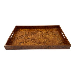 Mid-Century Modern Burl Wood Finish Lacquered Tray For Sale