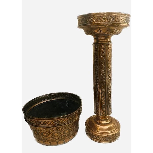 Early 20th Century Early 20th Century Copper Hand Etched Pot Jardinière With Pedestal For Sale - Image 5 of 12