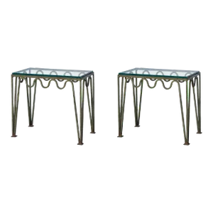 Pair of 'Méandre' Verdigris and Glass Side Tables by Design Frères