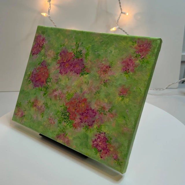 "Blooming 1" Floral Contemporary Stretched Canvas Acrylic Painting For Sale - Image 4 of 5