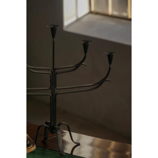 Vintage Scandinavian Brutalist Wrought Iron and Metal Candleholder, 1940s For Sale - Image 6 of 18