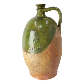 19th Century Provencal Terracotta Oil Jar with Green Glaze For Sale