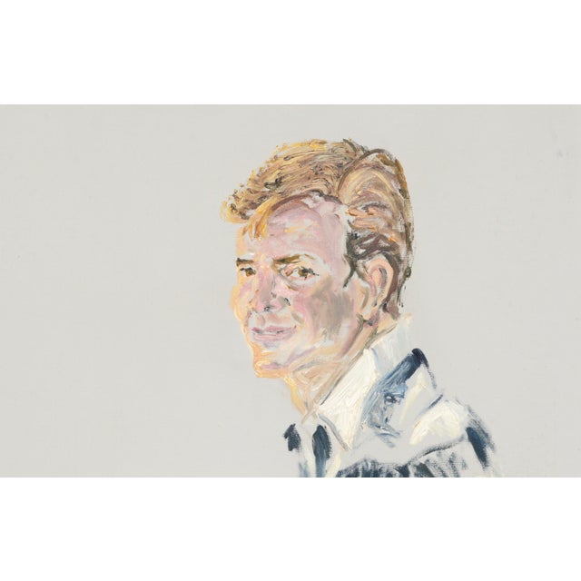 Impressionist Portrait of a Young Man in Striped Shirt, Original Oil Painting, Signed 1964 by Paul Sorel For Sale - Image 3 of 6
