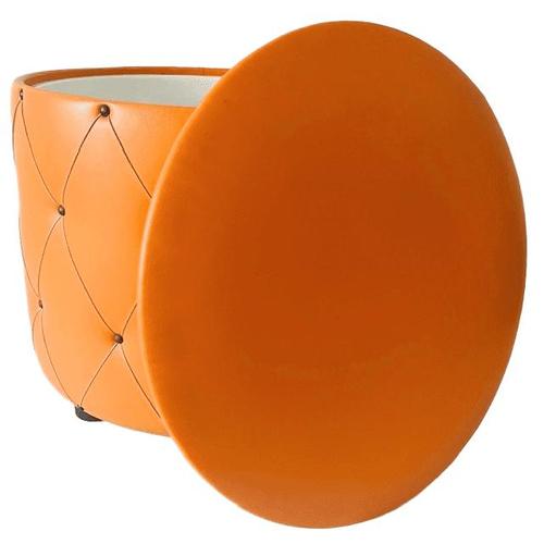 Plastic Vintage Pouf in Orange Faux Leather, 1960s For Sale - Image 7 of 9