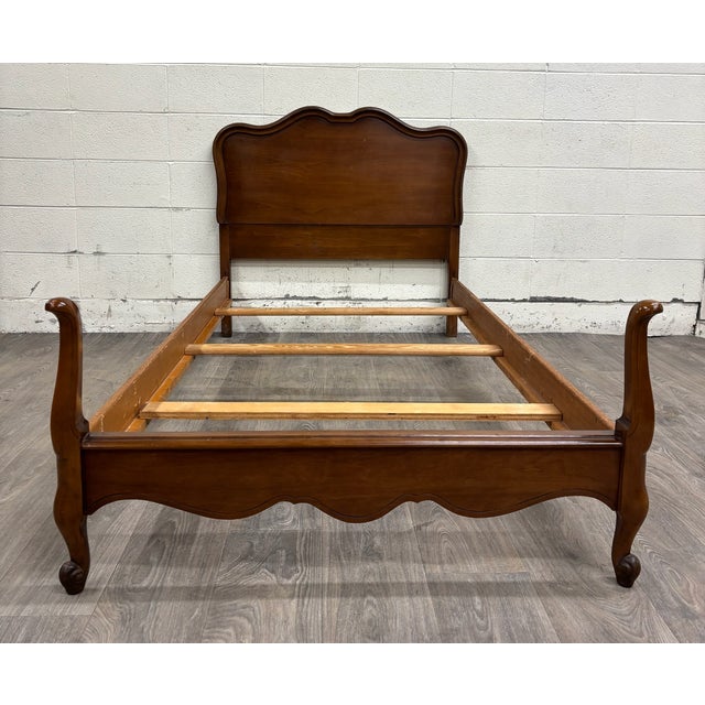 French Provincial Vintage Twin Size French Provincial Country French Style Walnut Bedframe For Sale - Image 3 of 11