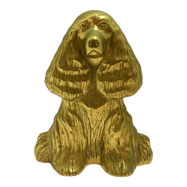 Vintage 1949 Virginia Metalcrafters Solid Brass Cocker Spaniel Doorstop - "Dream Boy" For Sale