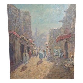 Mid 20th Century Original Oil on Canvas Moroccan-Style Costumbrista Scene by Francisco Guinart - Unframed, 23.5" For Sale