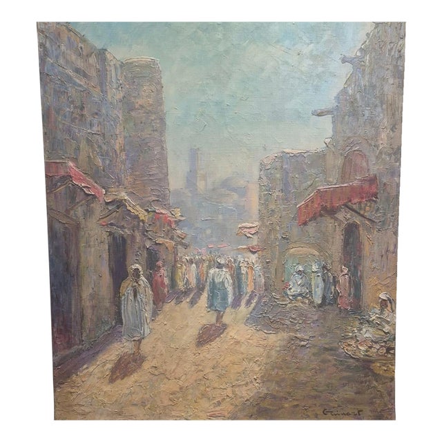 Mid 20th Century Original Oil on Canvas Moroccan-Style Costumbrista Scene by Francisco Guinart - Unframed, 23.5" For Sale