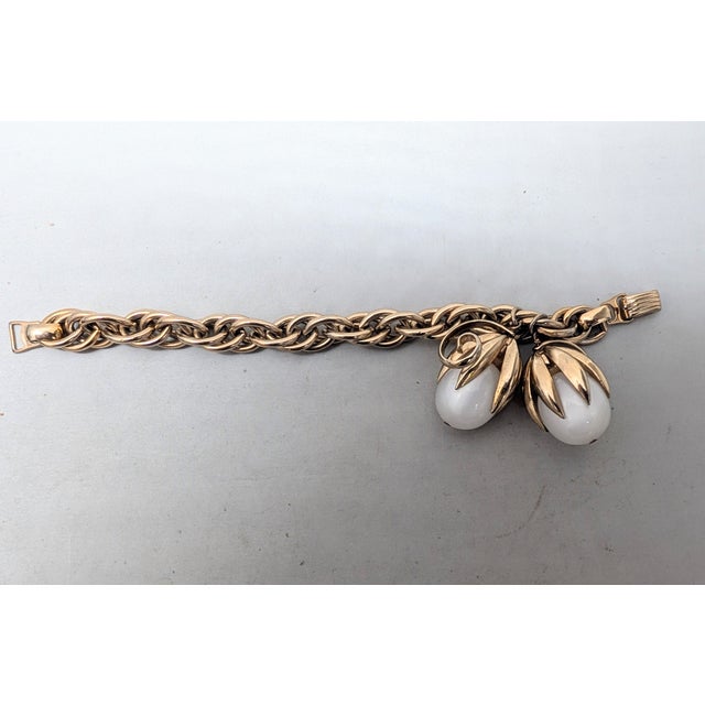 1950s Vintage 1950s Signed Napier White Moonglow Cumquat Charm Bracelet For Sale - Image 5 of 10