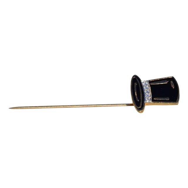 Gentlemen's 14K Gold Stick Pin set with Diamond Top Hat For Sale