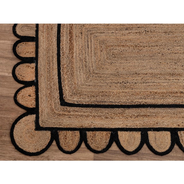3x8 Ft.Black Trim Jute Scallop Braided Handmade Rug For Sale - Image 9 of 12