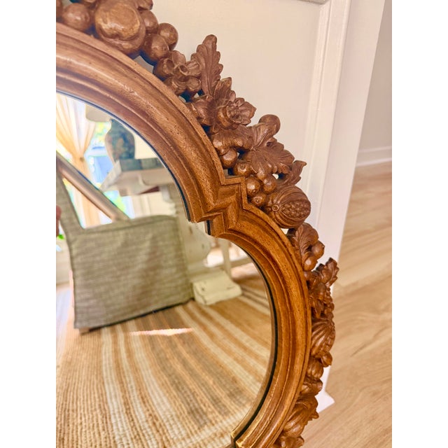 1980s Vintage Walnut Carved Fruit, Nut & Floral Quatrefoil Wall Mirror - 24x30 For Sale - Image 5 of 9