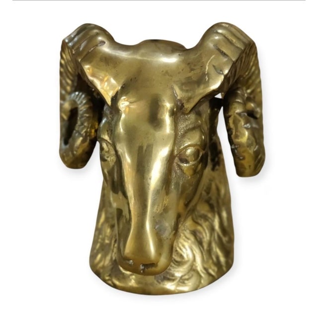 Late 20th Century Vintage Pair of Rare Brass Ram's Head Bookends For Sale - Image 5 of 7