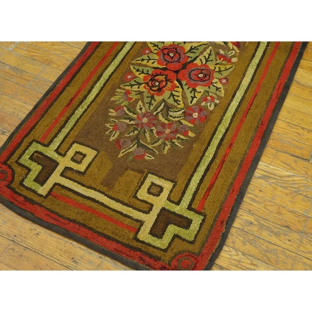 Significant Brown Chocolate Color With Special Floral Design Antique American Hooked Rug For Sale - Image 9 of 12