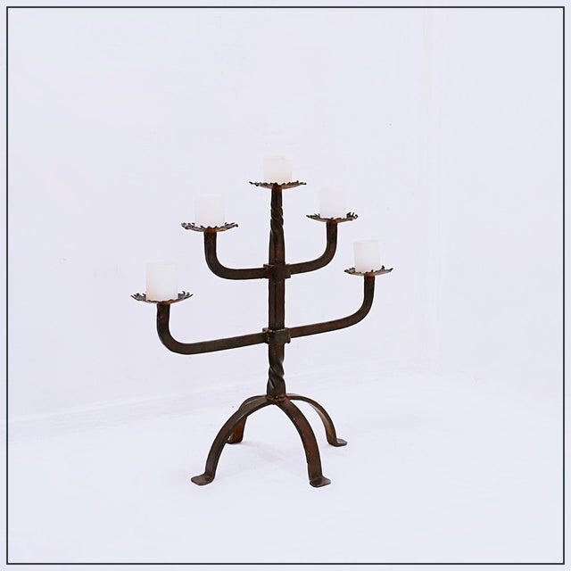 Rustic Wrought Iron 5-Branch Candelabra, 1950s For Sale - Image 14 of 14