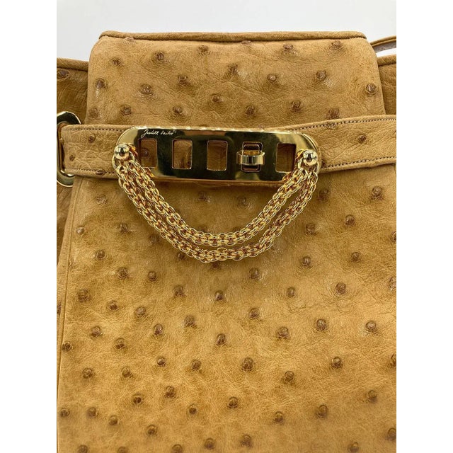 Tan Vintage Judith Leiber Tan Ostrich Kelly Lock Handbag For Sale - Image 8 of 12