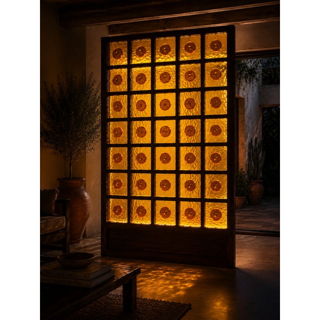 Wood Monumental Architectural Amber Glass Panel by Vidrios Gordiola, Spain, 1970 For Sale - Image 7 of 8