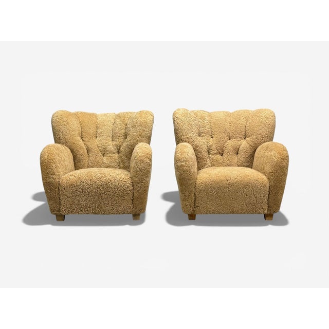 Finnish Modern, Organic Lounge Chairs, Shearling, Wood, Finland, 1940s For Sale - Image 4 of 11