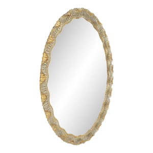 Carved Wood Scallop Edge Style Silver & Gold Gilt Oval c1970s Wall Mirror