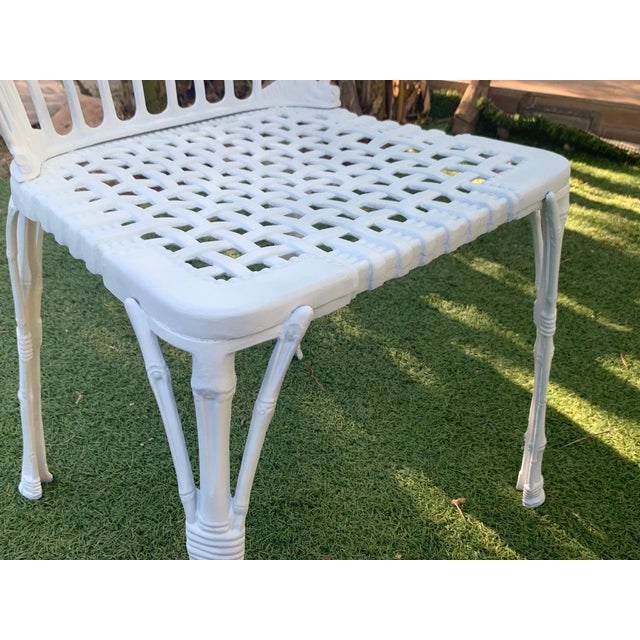 20th Renaissance Revival Style Cast Iron White Garden Chairs in Faux Bamboo - a Pair For Sale - Image 9 of 11