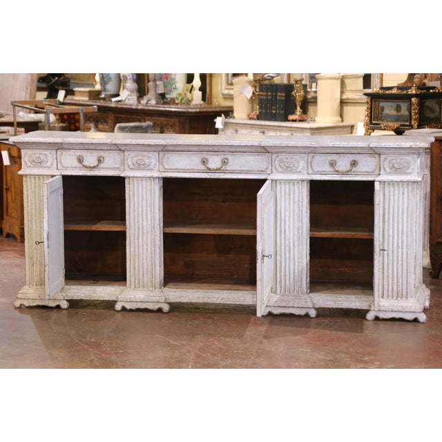 19th Century French Louis XIV Carved and Painted Three-Door Buffet With Drawers For Sale - Image 9 of 12