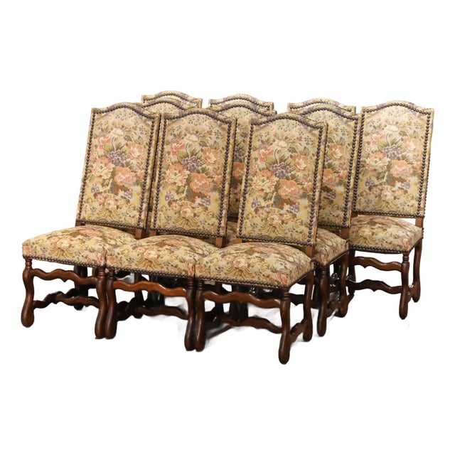 Set of 10 Early 20th Century French Louis XIV Upholstered Oak Dining Chairs For Sale