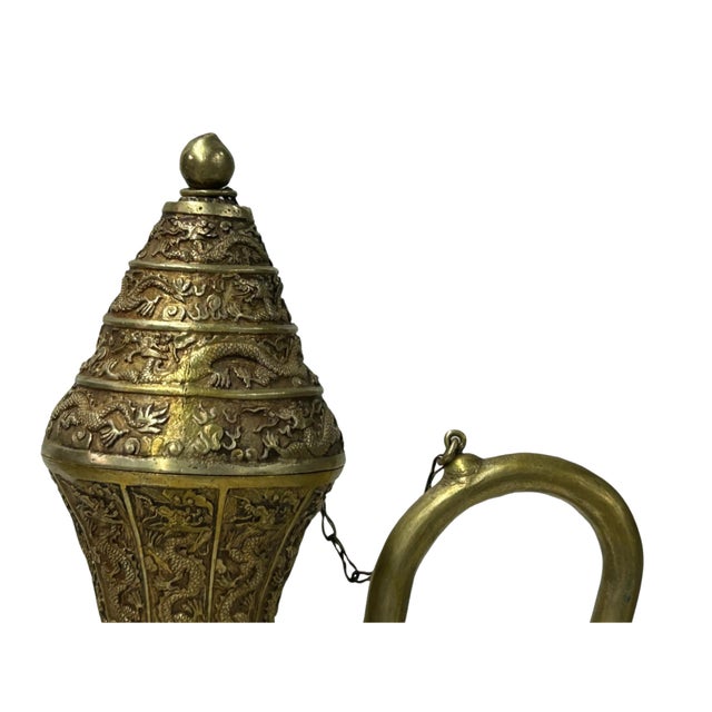 Metal Handmade Artistic Brass Metal Color Wine Jar Shape Display Figure For Sale - Image 7 of 17