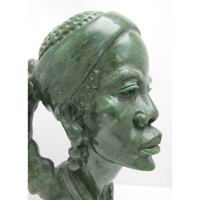 Shona J Chirunga African Carved Verdite Green Stone Figural Bust Sculpture For Sale - Image 9 of 12