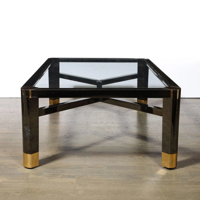 Black Mid-Century Art Moderne Polished Brass & Gunmetal Coffee Table by Lorin Marsh For Sale - Image 8 of 12