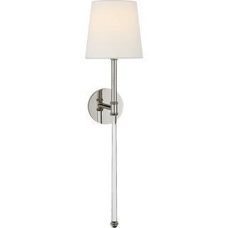 Suzanne Kasler for Visual Comfort Signature Camille Large Tail Sconce in Polished Nickel with Linen Shade For Sale