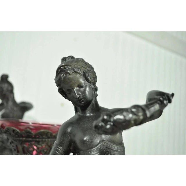 Glass Antique Victorian Spelter & Marble Figural Mermaid Centerpiece Bowl Vase Epergne For Sale - Image 7 of 12