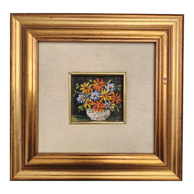 2001 Savelli Roma Micro Mosaic Flowers in a Vase With Certificate, Framed For Sale