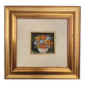 2001 Savelli Roma Micro Mosaic Flowers in a Vase With Certificate, Framed