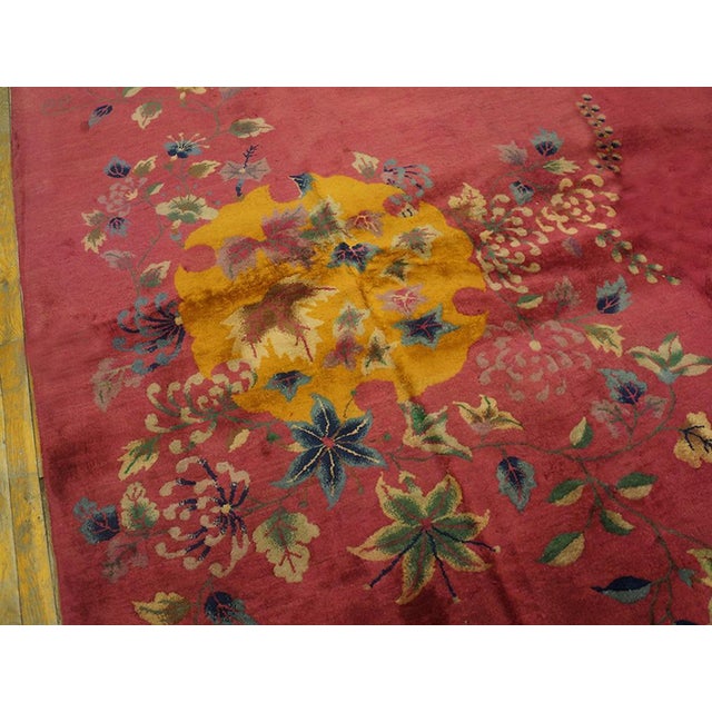 1930s Pink Blush Floral Modern Antique Chinese Art Deco Rug 8' 9" X 11' 4" Handknotted Wool Carpet For Sale - Image 4 of 6
