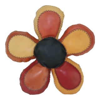 1960’s Mod Stitched Leather Flower Shaped Pillow For Sale