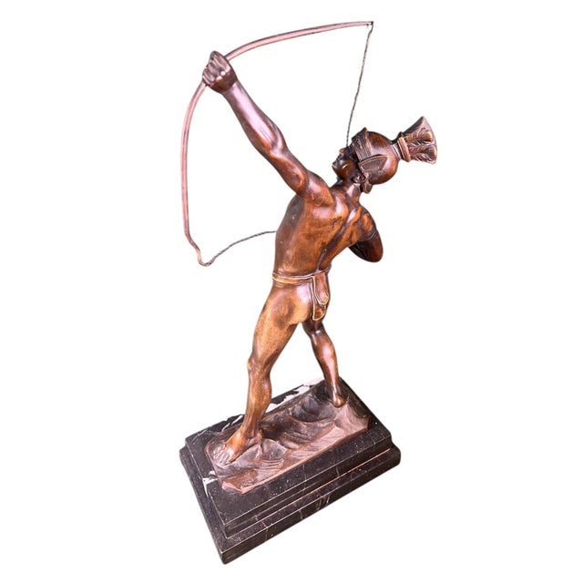 Indian 1900s Bronze Sculpture Indian With Bow Signed O Hartel For Sale - Image 3 of 6