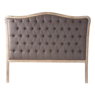 Maison Tufted Headboard, Queen in Eggplant Linen with Limed Oak Frame For Sale