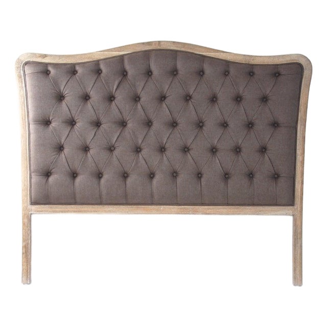Maison Tufted Headboard, Queen in Eggplant Linen with Limed Oak Frame For Sale