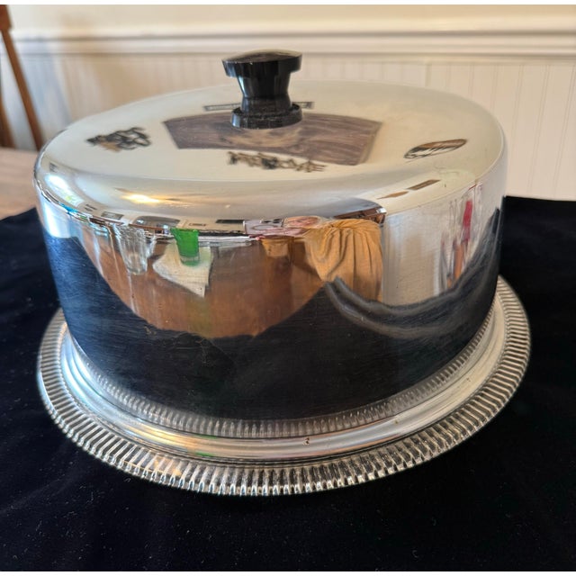 Mid 20th Century Jeanette Glass Anniversary Cake Plate With Stainless Steel Cover For Sale - Image 5 of 12