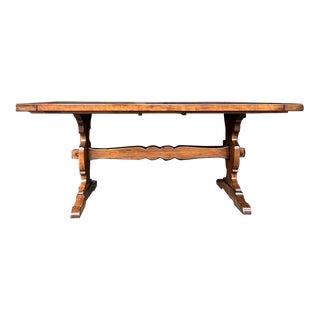 1990s Vintage French Provincial Style Trestle Extension Dining Table For Sale