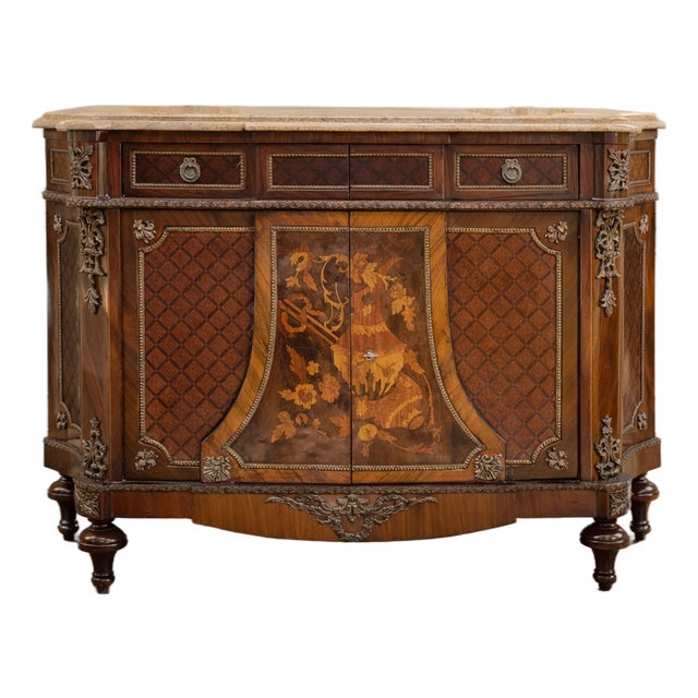1880 French Louis XVI Mahogany Marble Bahut Cabinet For Sale