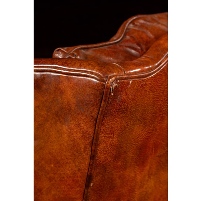 Mid 20th Century Tufted Leather Wingback Armchair in Burnt Amber For Sale - Image 9 of 17