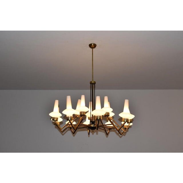 Mid-Century Modern 1950's 15 Light Italian Chandelier Attributed to Stilnovo For Sale - Image 3 of 13