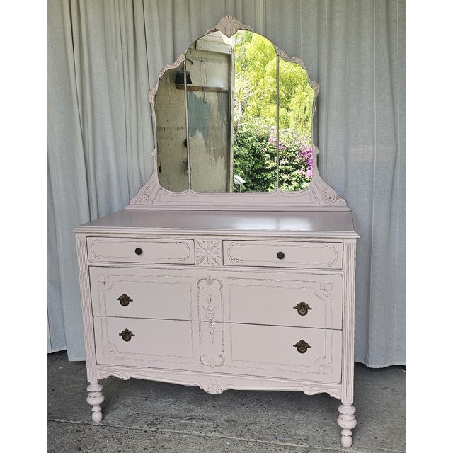 Vintage Pink Dresser With Detachable Mirror For Sale - Image 10 of 13