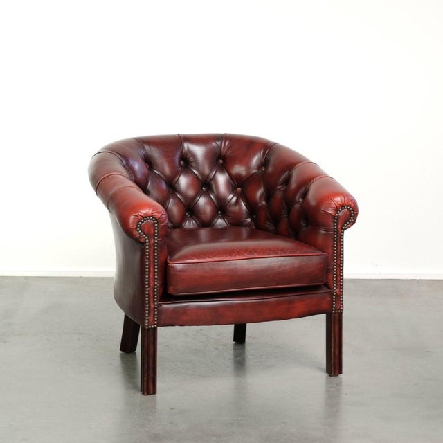 Chesterfield Cowhide Club Armchair in Red For Sale - Image 14 of 14