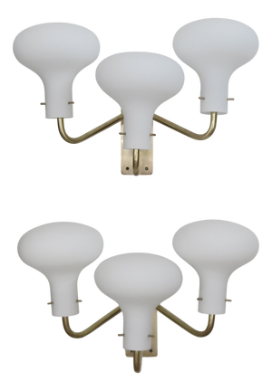 Vintage Italian LP12 Wall Lights in Brass and Glass by Ignazio Gardella for Azucena, 1960s, Set of 2