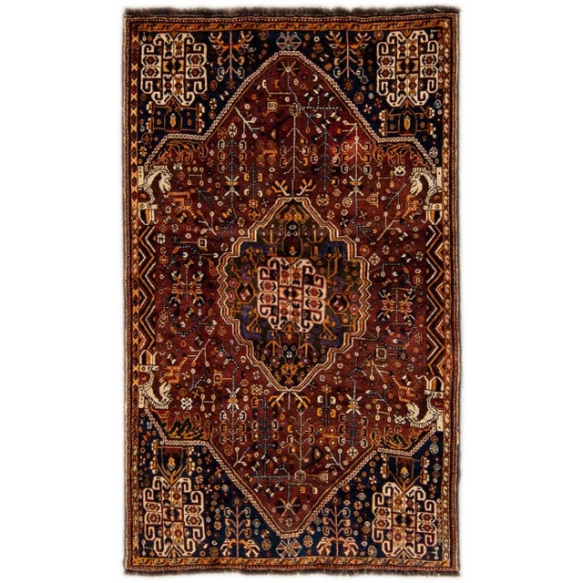 Vintage Shiraz Handmade Meadallion Motif Rust Wool Rug For Sale - Image 10 of 10