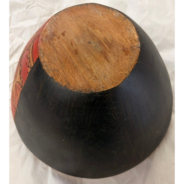 Carved Painted Folk Art Style Wood Bowl For Sale - Image 4 of 4