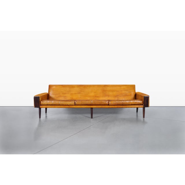 Wood Mid-Century Modern Brazilian Rosewood and Leather Sofa, 1960s For Sale - Image 7 of 13